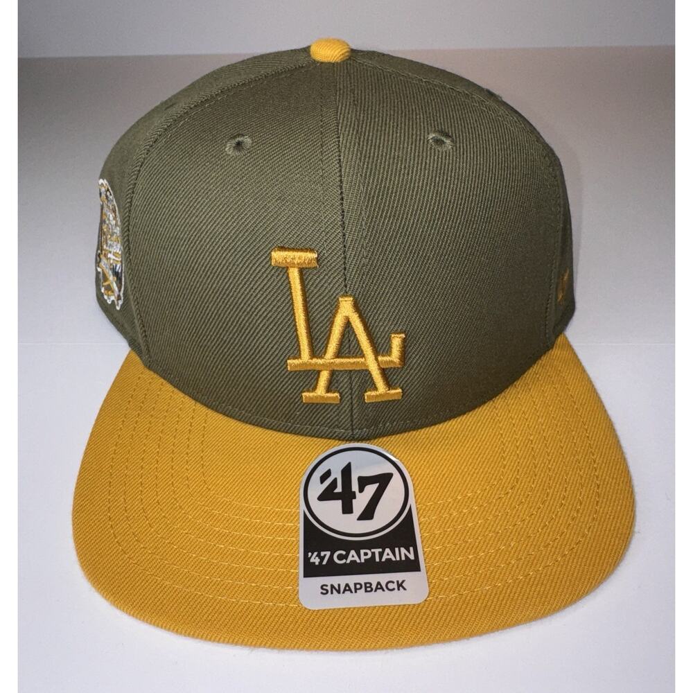 47 Los Angeles Dodgers 40th Anniversary Captain Snapback Hat Olive Gold NWT